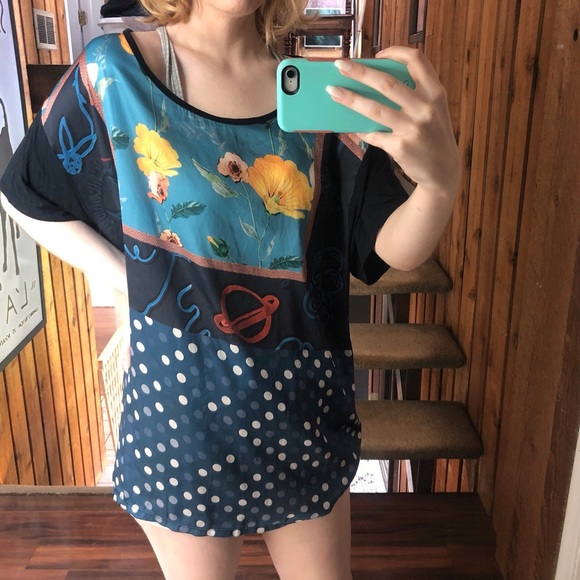 Zara Tops - Zara Navy Blue Colorful Shirt